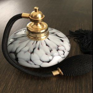 Vintage Art Deco Glass EMPTY PERFUME AUTOMIZER Squeeze Spray BOTTLE Black White